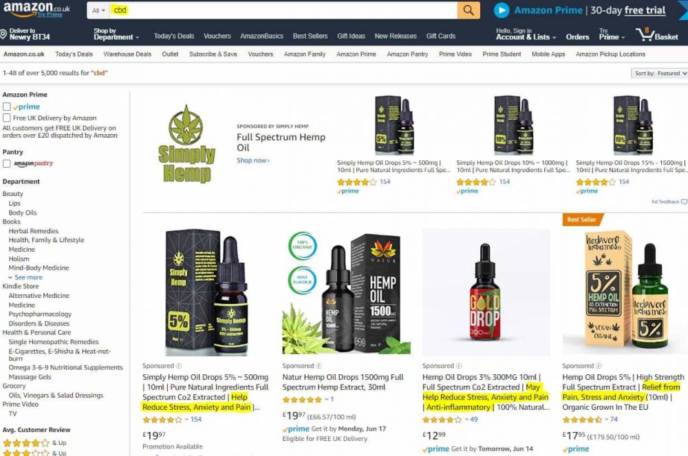 CBD on amazon, even though it is banned